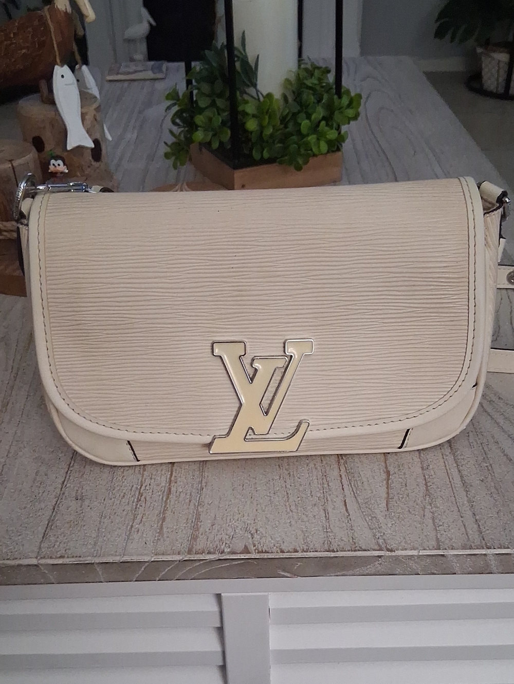 Cream  Shoulder Bag with Gold  Emblem